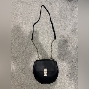 Express Black Leather Crossbody Bag with Gold Hardware